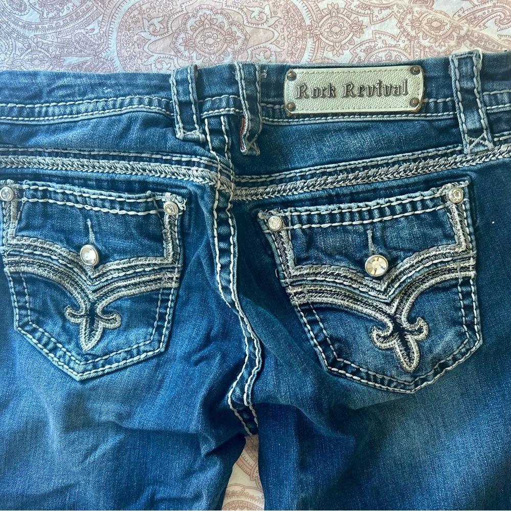Rock Revival Dark Blue Women's Jeans with Embroidered Pockets
